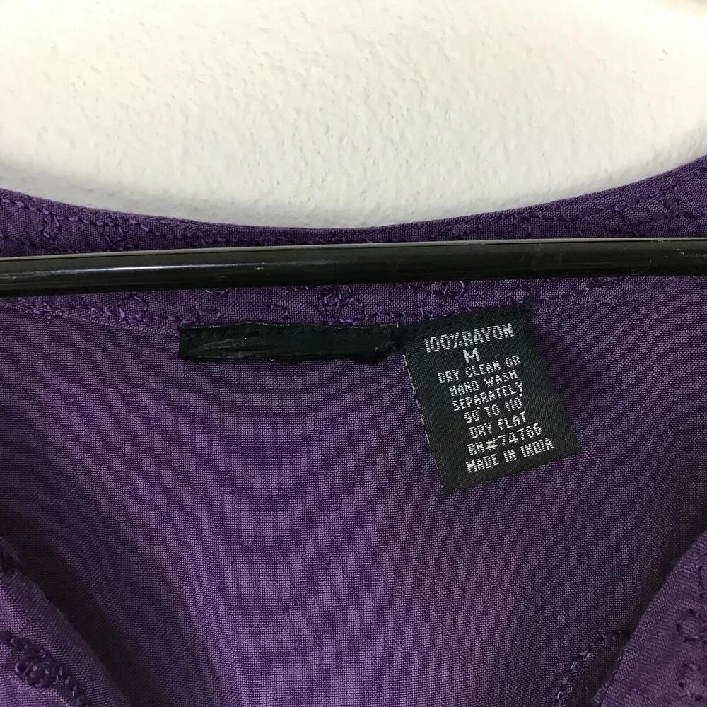 Vintage‎ 1990s Purple Rayon Dress Size M Sleeveless Side Vent Embroidered Midi